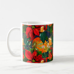Christmas,poinsettia ,candles,festive,mistletoe, coffee mug