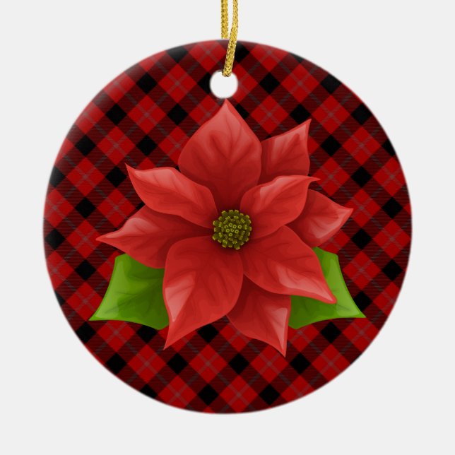 Christmas Poinsettia Ceramic Ornament (Front)