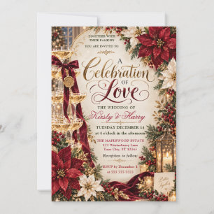Christmas Poinsettia Champagne Wedding Invitation