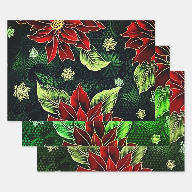 Christmas Poinsettia Collection Wrapping Paper Sheet (Set)