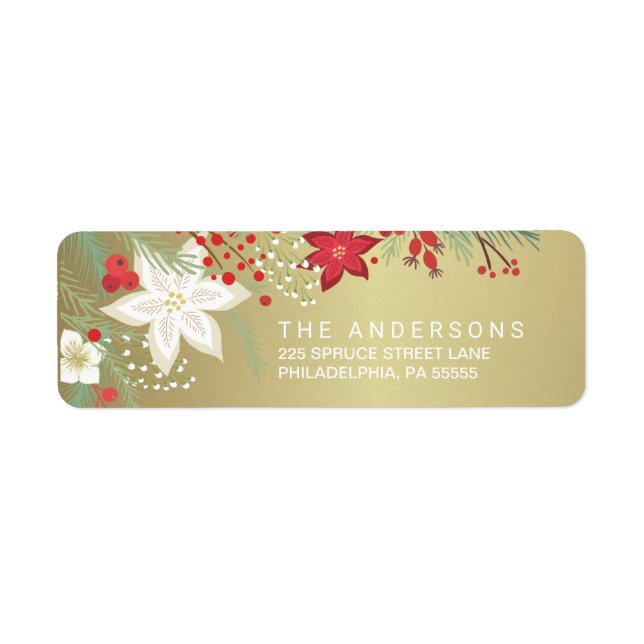 Christmas Poinsettia Faux Gold Foil Return Address (Front)