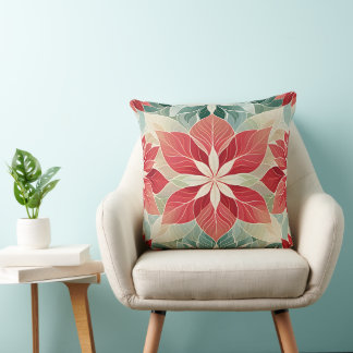 Christmas Poinsettia Festive Cushion