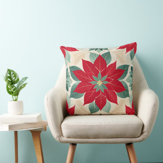 Christmas Poinsettia Festive Cushion