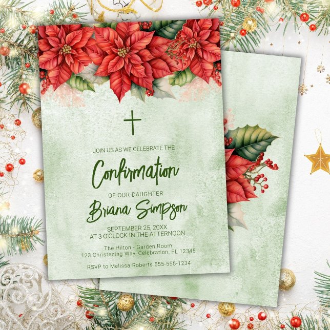 Christmas Poinsettia Floral Confirmation Invitation (Creator Uploaded)