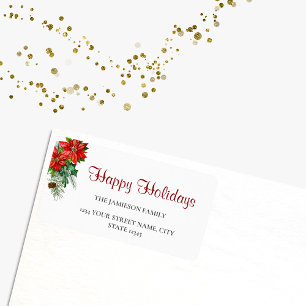 Christmas Poinsettia Floral Family Return Address Label