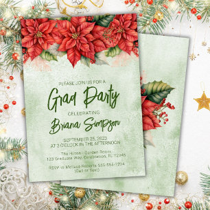 Christmas Poinsettia Floral Graduation Grad Party Invitation
