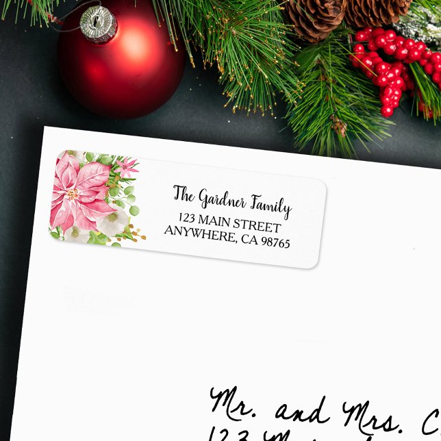 Christmas Poinsettia Floral Holiday Address (Christmas Poinsettia Floral Holiday Address Labels)