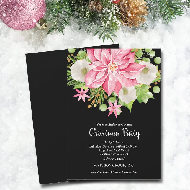 Christmas Poinsettia Floral Holiday Invitation (Christmas Poinsettia Floral Holiday Invitations)