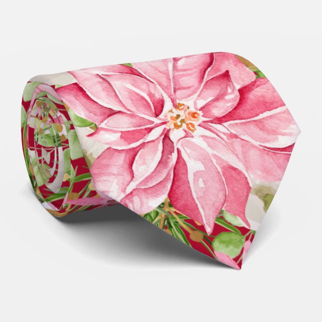 Christmas Poinsettia Floral Holiday Tie (Rolled)