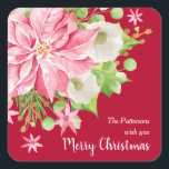 Christmas Poinsettia Floral Red Holiday Square Sticker<br><div class="desc">A large pink poinsettia,  winter flowers,  pine branches and holly leaves on red,  these square holiday Christmas stickers are fun for party favours,  envelope seals,  gift wrapping,  baked goods,  candy and treats labels. MATCHING items in our store.</div>