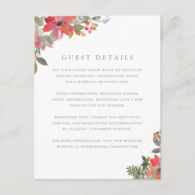 Christmas Poinsettia Floral Wedding Guest Details Enclosure Card (Front)