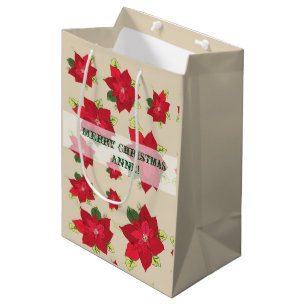 Christmas Poinsettia Flower Gift Bag