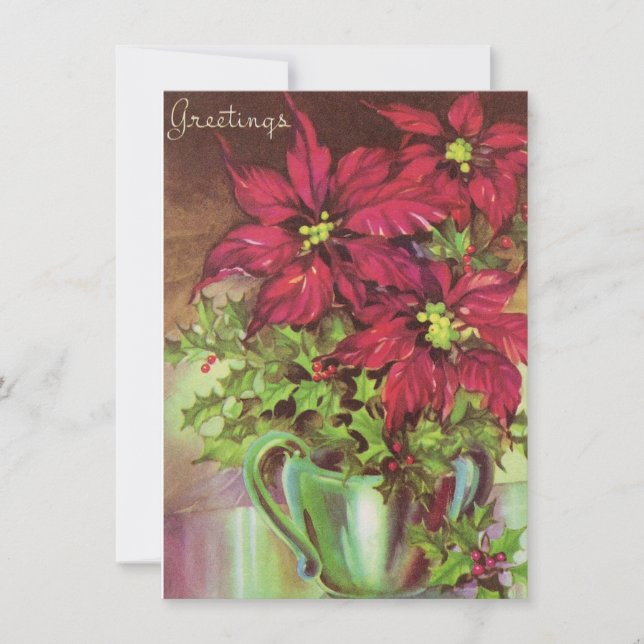 Christmas Poinsettia Flower Greetings Holiday Card (Front)