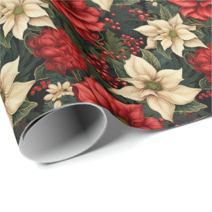 Christmas Poinsettia Flower Wrapping Paper