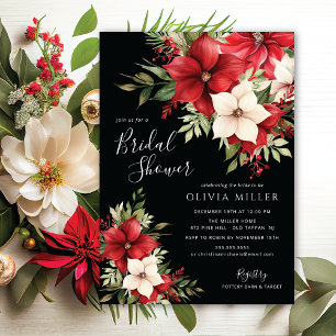 Christmas Poinsettia Flowers Bridal Shower Invitation