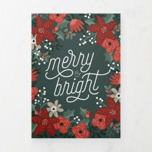 Christmas Poinsettia Foliage Holiday Tri Fold