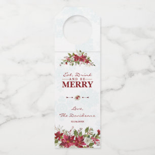 Christmas Poinsettia Frame Eat Drink and be Merry Bottle Tag