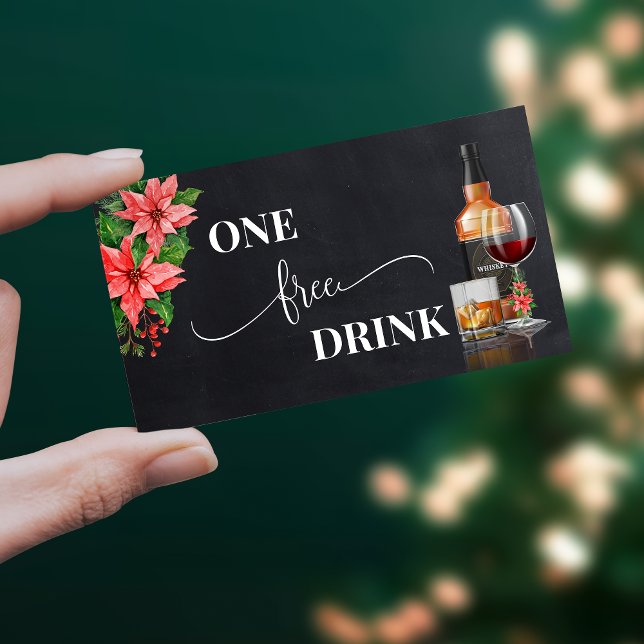 Christmas Poinsettia Free Drink Party Card Ticket (Creator Uploaded)