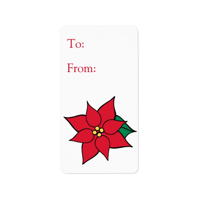 Christmas Poinsettia Gift Tag Label (Front)