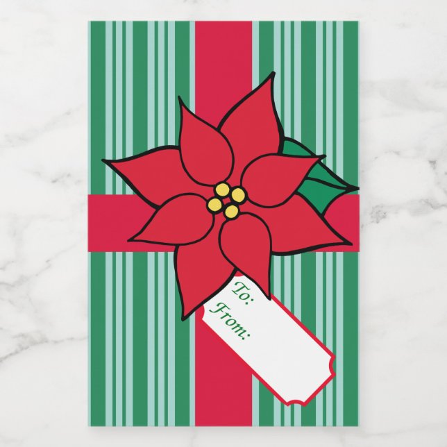 Christmas Poinsettia Gift Tag Labels  (Single Label)
