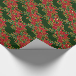 Christmas Poinsettia-GIFT WRAPPING PAPER-Green Wrapping Paper