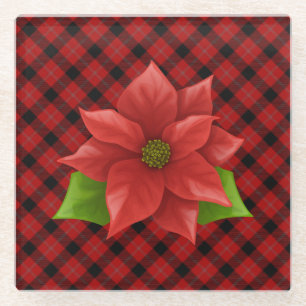 Christmas Poinsettia Glass Coaster