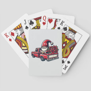Christmas Poinsettia Gnome On Red Pickup Truck Playing Cards