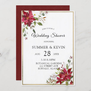 Christmas Poinsettia Gold FrameWedding Shower Invitation