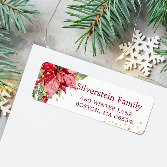 Christmas Poinsettia Gold Splatter Return Address (Christmas Poinsettia Gold Splatter Return Address Label)