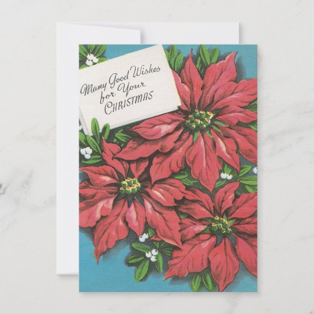 Christmas Poinsettia Good Wishes Flower Holiday Card (Front)