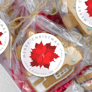 Christmas poinsettia graphic seasonal custom classic round sticker