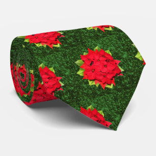 Christmas Poinsettia (Green Glitter background) Tie