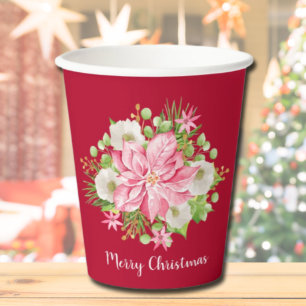 Christmas Poinsettia Greenery Holiday Paper Cups