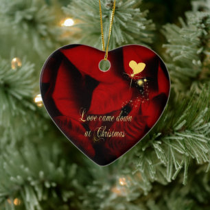 Christmas Poinsettia Heart Photo Ornament
