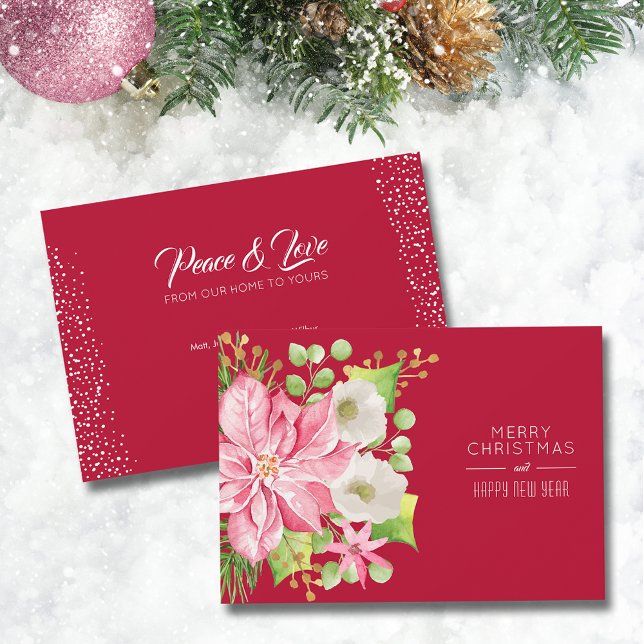 Christmas Poinsettia Holiday Card (Christmas Poinsettia Flat Holiday Greeting Cards)