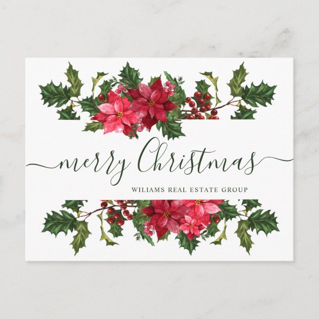 Christmas Poinsettia Holiday Corporate Greeting Postcard (Front)