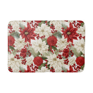 Christmas Poinsettia – Holiday Floral Design Bath Mat