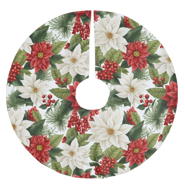 Christmas Poinsettia – Holiday Floral Design Brushed Polyester Tree Skirt (Front)