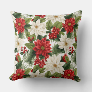 Christmas Poinsettia – Holiday Floral Design Cushion