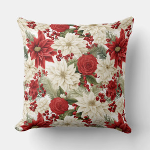 Christmas Poinsettia – Holiday Floral Design Cushion