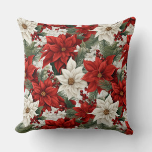 Christmas Poinsettia – Holiday Floral Design Cushion