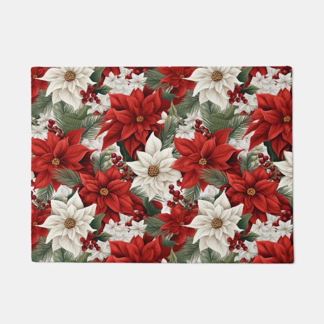 Christmas Poinsettia – Holiday Floral Design Doormat (Front)