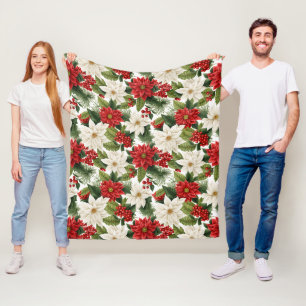 Christmas Poinsettia – Holiday Floral Design Fleece Blanket