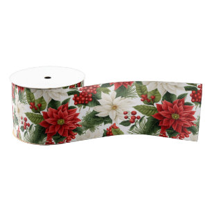 Christmas Poinsettia – Holiday Floral Design Grosgrain Ribbon