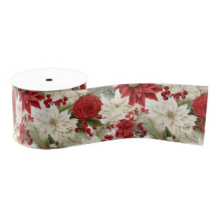 Christmas Poinsettia – Holiday Floral Design Grosgrain Ribbon