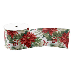Christmas Poinsettia – Holiday Floral Design Grosgrain Ribbon