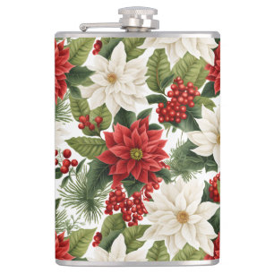 Christmas Poinsettia – Holiday Floral Design Hip Flask