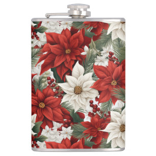 Christmas Poinsettia – Holiday Floral Design Hip Flask