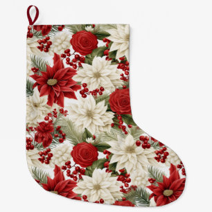 Christmas Poinsettia – Holiday Floral Design Large Christmas Stocking