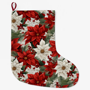 Christmas Poinsettia – Holiday Floral Design Large Christmas Stocking